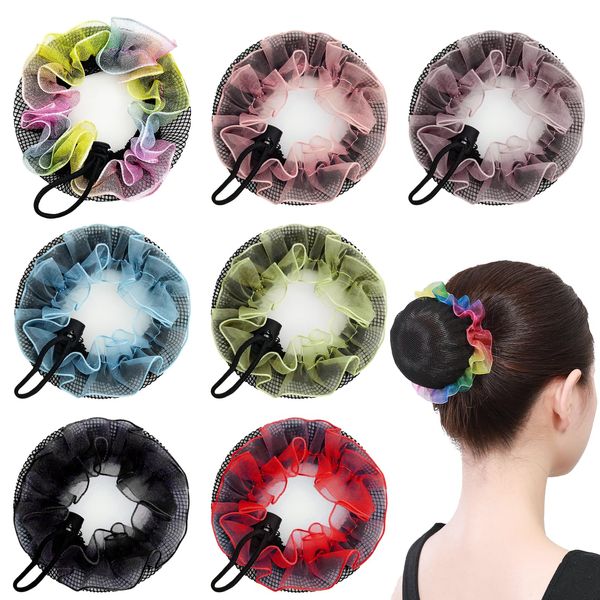 7 PACK Colored Hair Nets for Ballet Bun Cover, Invisible Elastic Hairnets Hair Accessories for Girls