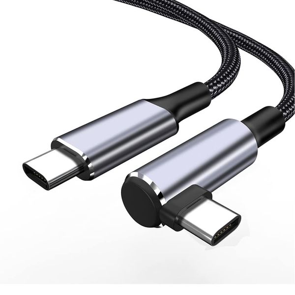 USB-C & USB-C Cable, L-shaped 0.25M Type-c Cable, PD Compatible, 100W/5A Rapid Charging, E-Mark Chip, Ultra Durable Nylon, Compatible with Type-C Models