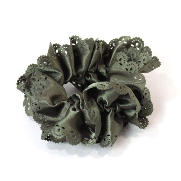 NATURAL BERRY Satin Lace Ruffled Scrunchy, Hair Tie, Bi-Colored, 2-Tones - Casual (Solid Color) Khaki