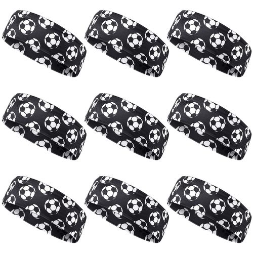 WILLBOND 9 Pieces Soccer Headbands for Girls Boys Elastic Soccer Headbands Adjustable Soccer Hair Accessories Soccer Team Gifts for Girls Teens Women Adults (Black)