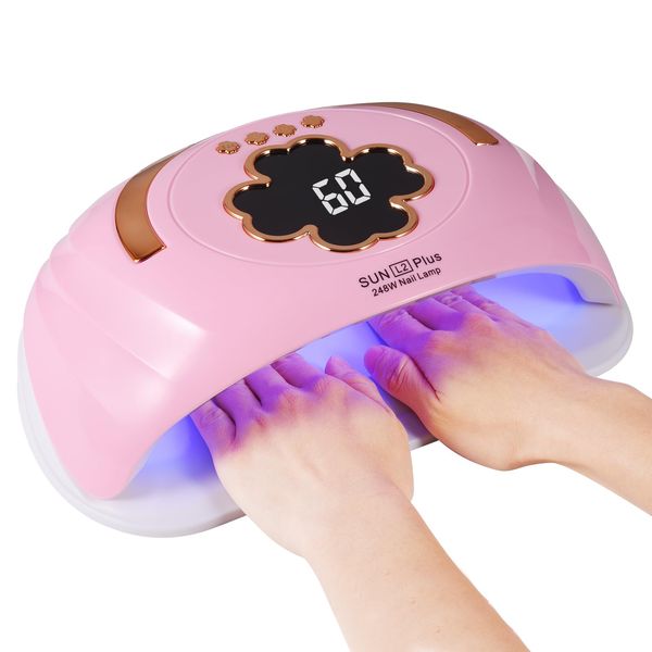 UV LED Nail Lamp for Two Hand, 248W Nail Dryer for Gel Polish, Large Space UV Light for Nails,45 Pcs Lamp Beads and Professional Manicure Phototherapy Lamp with Automatic Sensor(Pink)