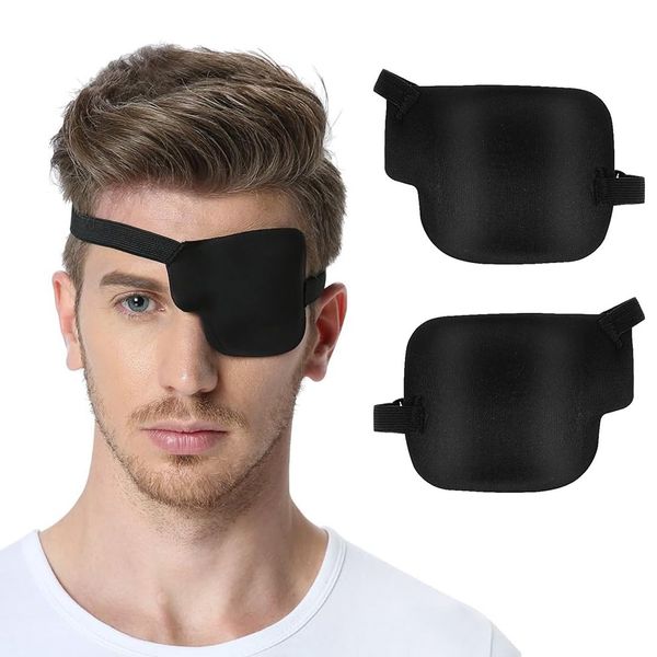 Eye Patches Adjustable Medical for Adults Kids Pirate Eye Patches with Buckle Soft Comfortable Non-Slip for People Amblyopia (Black) (Left+Right)