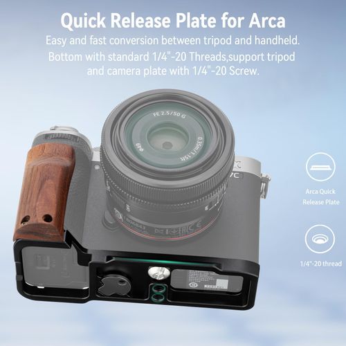 Leftfoto A7CR/A7C II Handgrip L-Shape Bracket with Wooden Grip for Sony A7CR/A7C2 Camera,with Built-in Bottom Arca Quick Release Plate,Ergonomic Retro - Styled Side Handle for Enhanced Grip