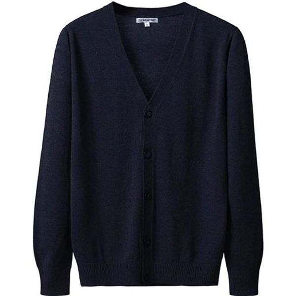 WOFOSY Men&#39;s Cardigan, V-neck Sweater, Knit, Long Sleeve, Plain, Cotton, Business, Casual, Large Size, Autumn, Winter, SY164 (3XL, Navy)