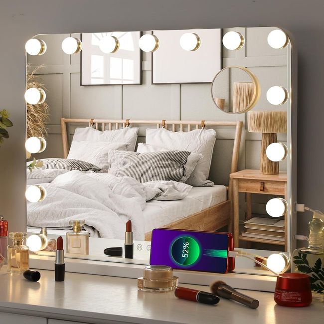 Hollywood Vanity Mirror W/ 15 Dimmable LED Bulbs, USB Charging Port 22.8"x18.9"