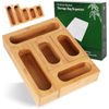 Bamboo Ziplock Bag Storage Organizer for Kitchen Drawer W/Plastic Wrap Dispenser