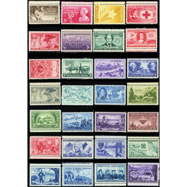 PACK 1-50 Different Mint Vintage Collectible 3 Cent U.S. Postage Stamps All Over 60 Years Old