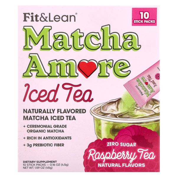 Matcha Amore Iced Tea, Raspberry Tea, 10 Stick Packs, 0.16 oz (4.5 g) Each