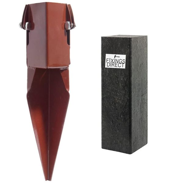 [FIXINGS DIRECT] 300mm (12") Industrial Fence Post Repair Kit (Includes Free Driving Tool) - Red Metal Square Spikes for 100x100mm Posts (3 Pack)