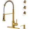Kitchen Sink Faucet with Soap Dispenser: Brushed Gold Kitchen Faucets with Pull 