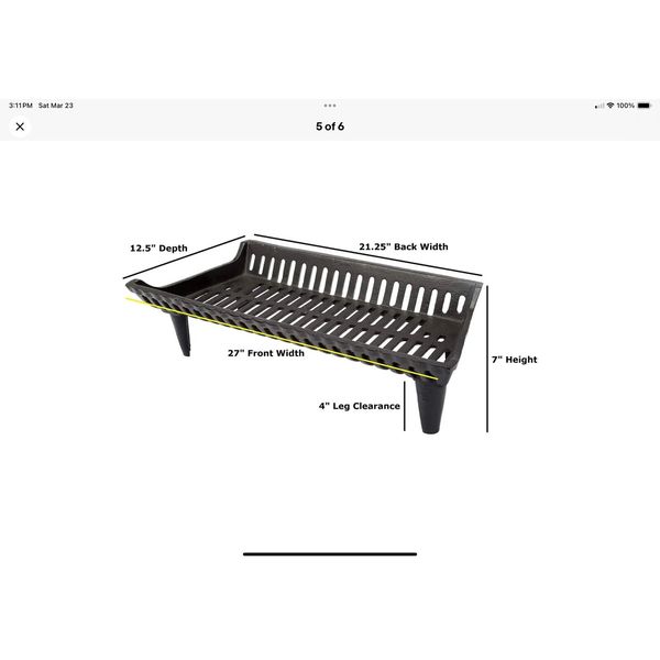 Liberty Foundry Fireplace Grate 27" Heavy-Duty Raised Legs Heavy-Duty Cast Iron