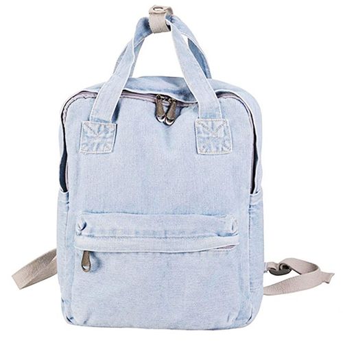MaxxCloud Vintage Denim Laptop Backpack Lightweight Jeans Backpack Classic Retro Travel Bag Daypack Casual Rucksack Top Handle (Light Blue)