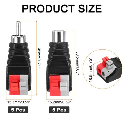MECCANIXITY 6 Pack RCA Male Female Speaker Wire Cable Solderless Metal Nickel Plating RCA Speaker Wire Adapter to Audio Male Female Connector Adapter Plug Jack, Black