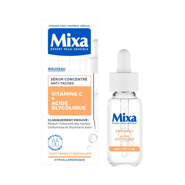 Mixa - Serum Konzentrat gegen Flecken – für dunkle Töne – angereichert mit Vitamin C und Glykolsäure – 30 ml