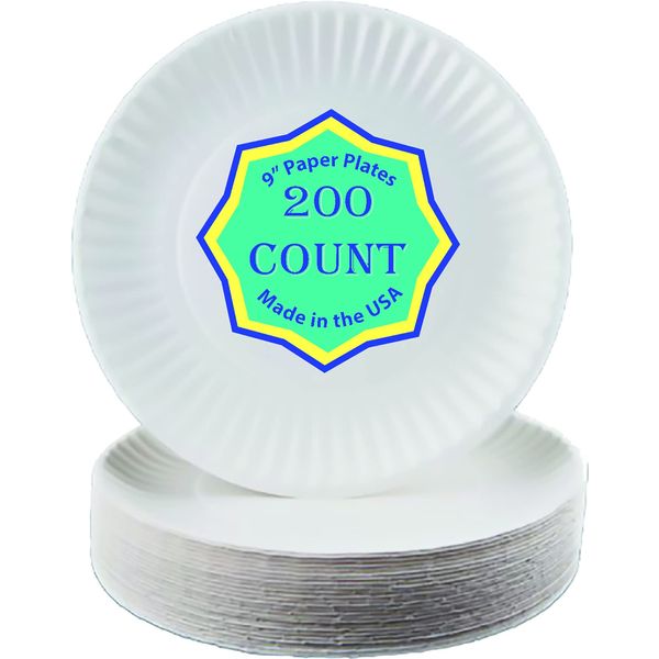 Concession Essentials 9 Inch Paper Plate Uncoated Plates White, 200ct