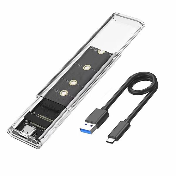 M.2 SSD Enclosure NVMe To USB-C 3.1 Gen2 External Toolless Transparent Caddy With RGB LED Lights For 2230 2240 2280 M2 Drives 10Gbps High-Speed Data Transfer