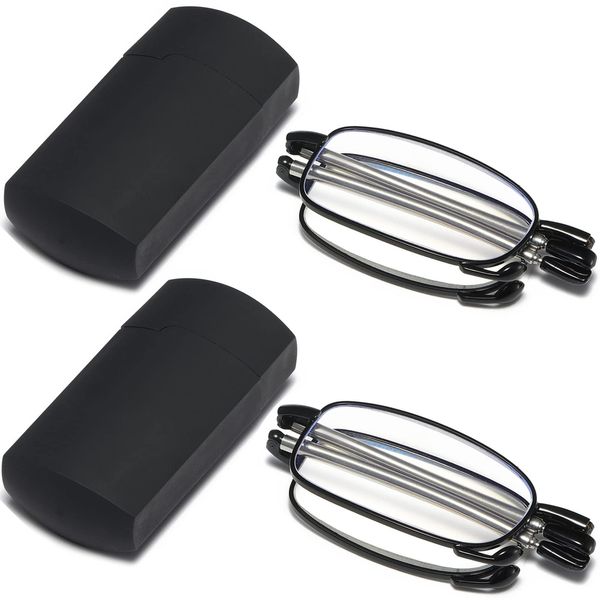 Fsread Folding Reading Glasses Compact Small Portable Blue Light Blocking Reader Spring Hinge Black 2 Pair +2.5