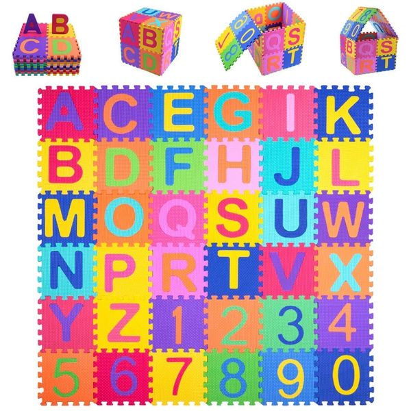 Kangler Kids Foam Puzzle Play Mat (36-Piece Set) 5.9inch x 5.9inch Interlocking EVA Floor Tiles with Alphabet and Numbers