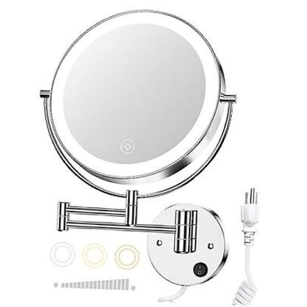 9” Wall Mounted Lighted Makeup Vanity Mirror with 3 Color Lights & Stepless