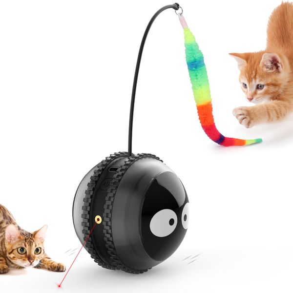 AIPERRO Cat Laser Toy Ball, Innovative Interactive Cat Toys for Indoor Cats, USB Rechargeable Automatic Rolling Cat Toy with Fluffy Tail, Exercise Toys for Bored Indoor Adult Cats Kittens, Black