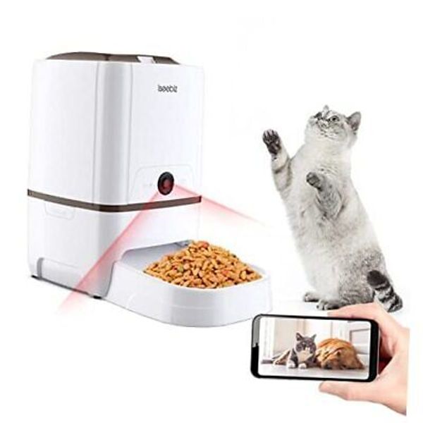 Automatic Pet Feeder with Camera, 6L App Control Smart Feeder Cat Dog White