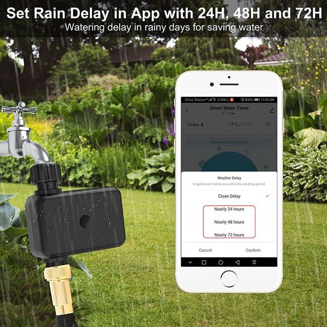 Smart Double-Outlet Garden Watering Timer, WiFi/Bluetooth Drip