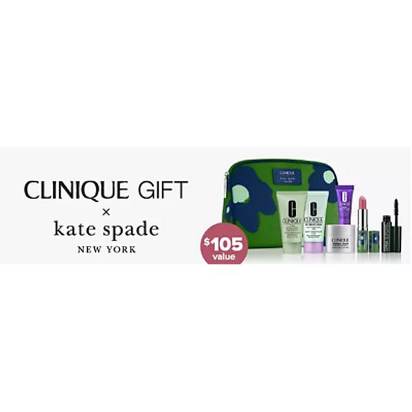 Clinique+Kate Spade 7-Piece Make-Up&Skin Care Gift Set&Zip Cosmetic Bag Sealed#1