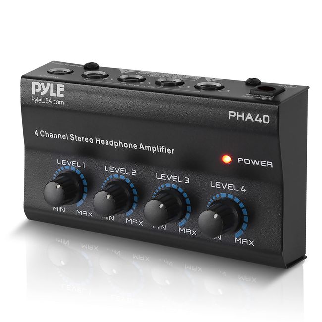 Pyle 4-Channel Portable Stereo Headphone Amplifier - Professional Multi-Channel Mini Earphone Splitter Amp w/4 ¼” Balanced TRS Headphones Output Jack and 1/4' TRS Audio Input For Sound Mixer - PHA40