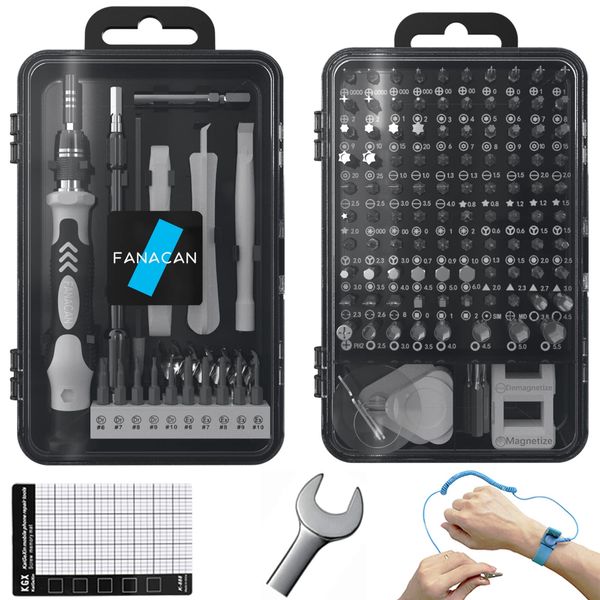 FANACAN 140 in 1 Precision Screwdriver Set, Compatible with Special Screws, Magnet, Removing Tanned Screws, Disassembly Repair Tool Kit, Can Be Installed on Electric Screwdrivers, 3 Years