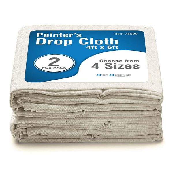 Pack of 2: All Purpose Canvas Drop Cloth Cotton Tarp 4x6 Large Canvas Tarp fo...