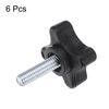 uxcell Set of 6 Star Knobs M6 x 25mm Male Thread Plastic 4 Star Stud Knobs Hand Tighten Clamping Screw Replacement Thread Handle Black