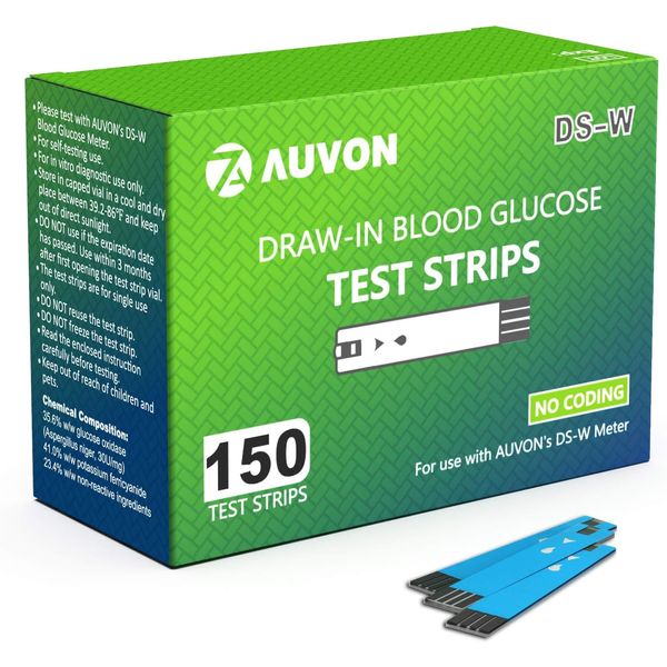 AUVON I-QARE DS-W Draw-in Blood Glucose Test Strips for use with AUVON DS-W No