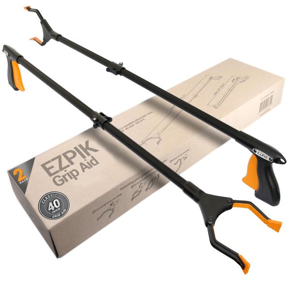 2 x EZPIK® 40" Reacher Grabber Pickup Tool + Grabbers for Elderly Grab It Reaching Tool Heavy Duty - Trash Picker Upper Tool - Claw Grabber Pickup Tool - Arm Extender Grabber (2 Pack)