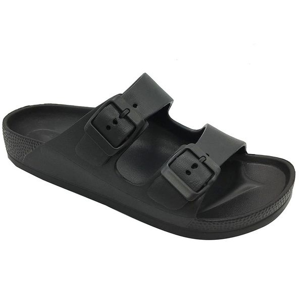 FUNKYMONKEY Men's Comfort Slides Double Buckle Adjustable EVA Flat Sandals (10 M US, Black/SPK)