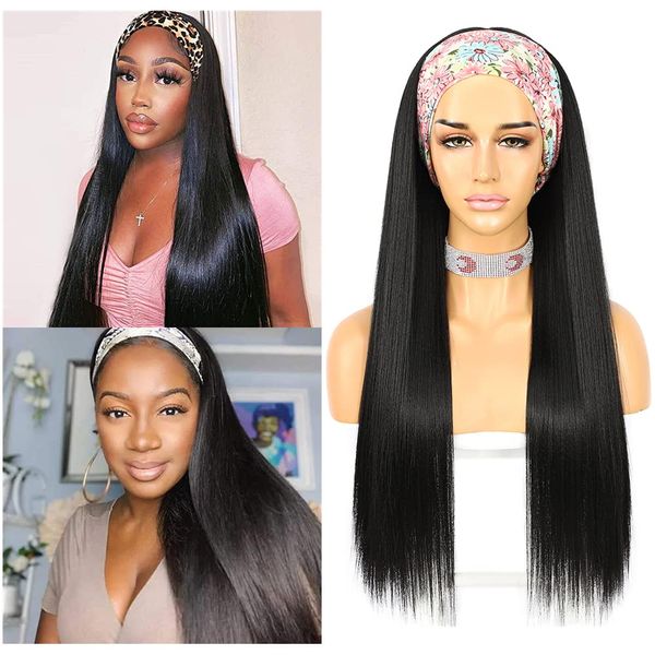 Sapphirewigs gerade Haare Damen Stirnband Perücke schwarz Light Yaki synthetische Stirnband Perücke Hitzeständige Perücke 26 Zoll