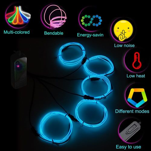 MaxLax EL Wire, Portable Neon Lights EL Wire 5 in 1 Meter, Electroluminescent Wire for Halloween Decoration, Christmas Party, Blacklight Run,DIY Decoration… (Blue, 2Pack 5 in1M)…