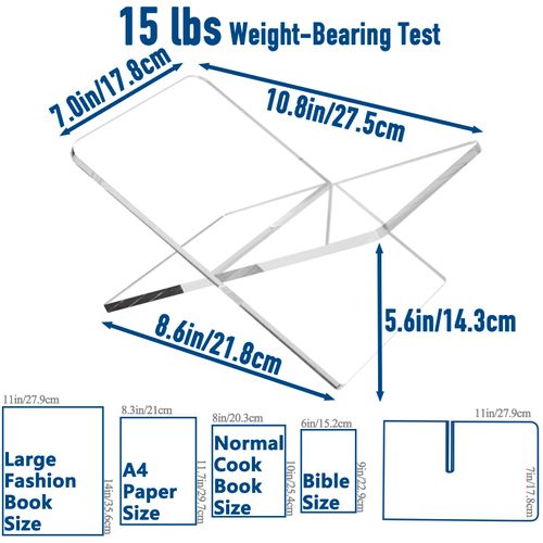 DECORANY Acrylic Book Holder 11 x 7 x 6 in Open Large Book Display Stand for Cookbook Art Book Bible Guest Book - 2-Piece Coffee Table Book Stand for Reading - Clear, Transparency