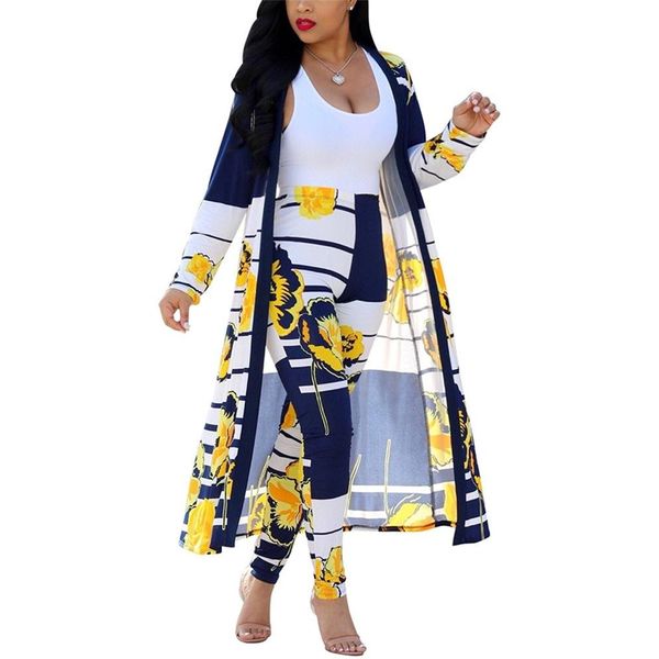 Womens Floral Print Long Sleeve Cardigan Cover up Long Pants 2 Piece Outfits Set Yellow