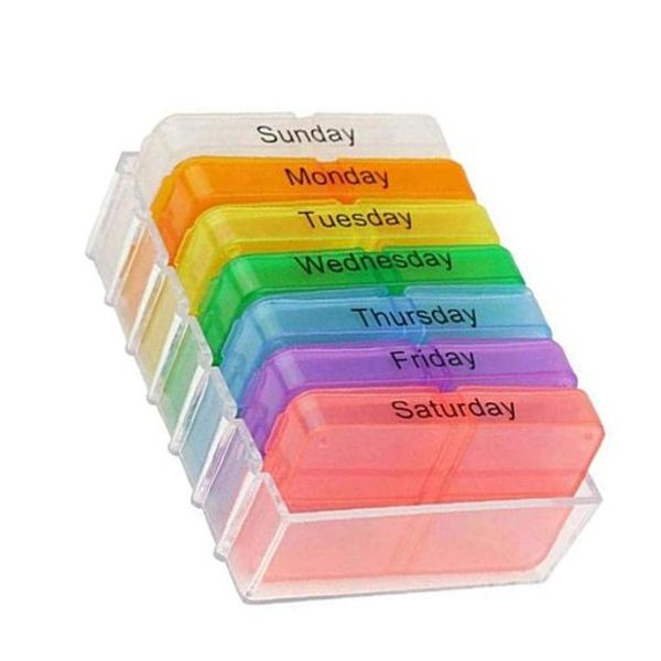 Pill case, medicine case, supplement case, 1 week pill box, 3 times a day, portable storage box, medicine case, habit medicine box, compact day of the week stickers, travel dispenser