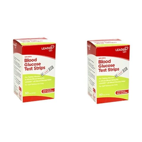 Blood Glucose Test Strips 100 Units - 2 Boxes 50 count Each Leader  096295129168