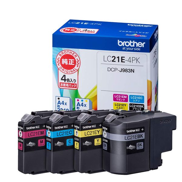 Brother Genuine LC21E-4PK Ink Cartridge, 4 Color Pack, Compatible Model Number: DCP-J983N, Other