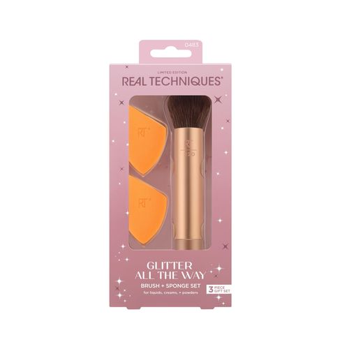 Real Techniques Glitter All The Way Brush + Sponge Kit, 3 Piece Limited Edition Gift Set