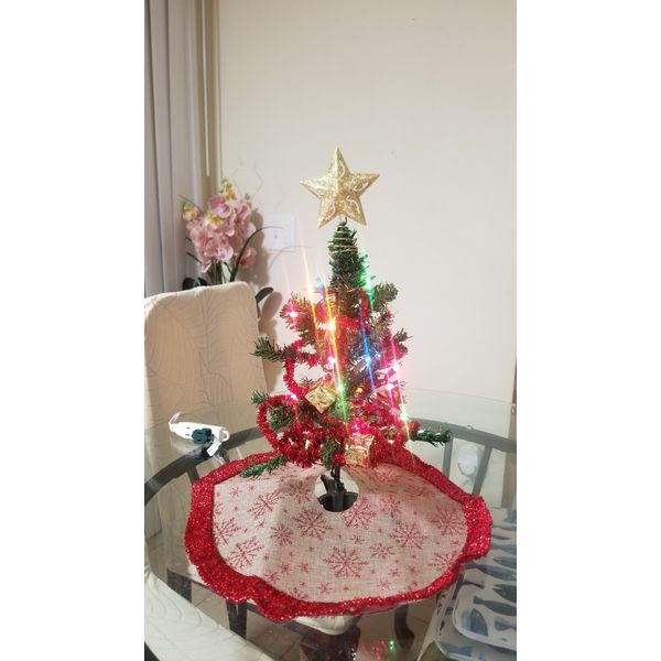 Tabletop 18" Christmas Artificial Pine Tree   With Tree Skirt, Light Deco Bundle