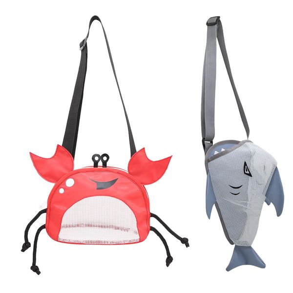 SacJkt Mesh Beach Bag, Beach Toy Bag, Cute Crab Shark Mesh Bag With Adjustable Strap, Kids Toy Storage Bag for Seaside Holiday or Picnic Camping