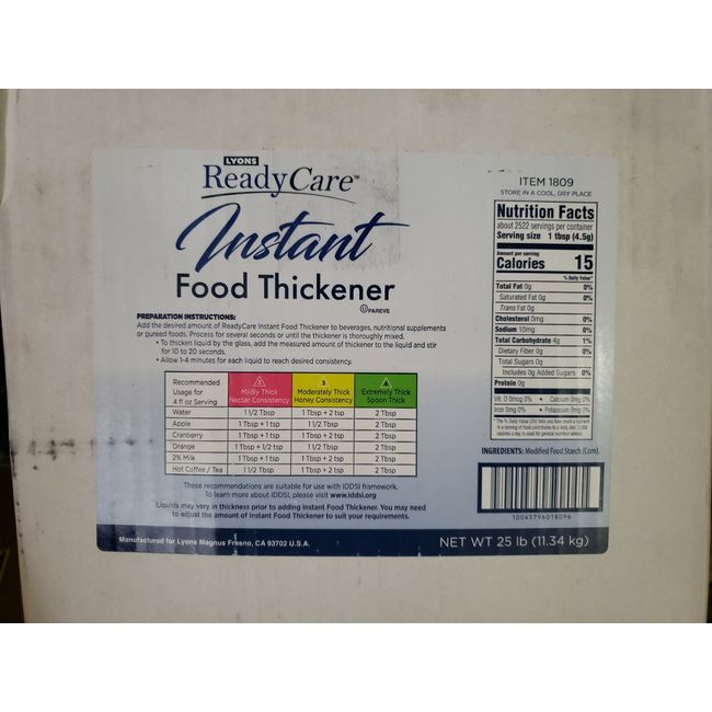 LYONS READY CARE INSTANT FOOD THICKENER ITEM# 1809 (25 LB CASE)