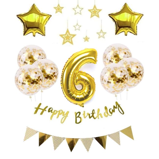 Happy Birthday Balloons, Star Balloons, Aluminum Numbers (6), Children's Birthday Party, Luxurious, Birthday Decoration, Gold (yj-xx06)