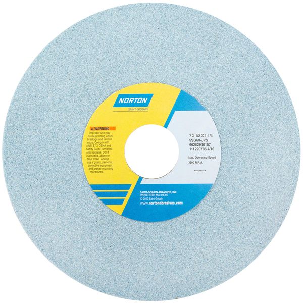 Norton 5SG46-IVS Type 01 Vitrified Straight Toolroom Grinding Wheel, Ceramic Alumina, 7" Diameter x 1/2" Width, 1-1/4" Arbor, 46 Grit, Grade I, Blue (Pack of 1)