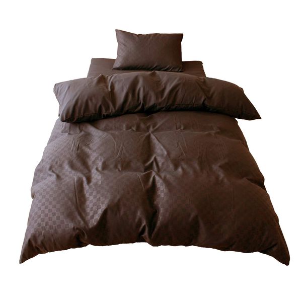 Merry Night PE12101-93 Duvet Cover, Checkered Pattern, Brown, Single Long, Approx. 59.1 x 82.7 inches (150 x 210 cm), Glossy Feel, Japanese Modern, Washable, Wrinkle Resistant, Quick Drying,