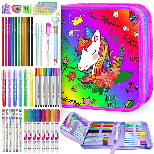 weirtoya Washable Fruit Scented Markers Set, 53 PCS with Pencil Case, STEM Toys Art Craft Kit for Kids Girls Toys for 4,5,6,7,8,9 Year Old Girls Birthday Gifts