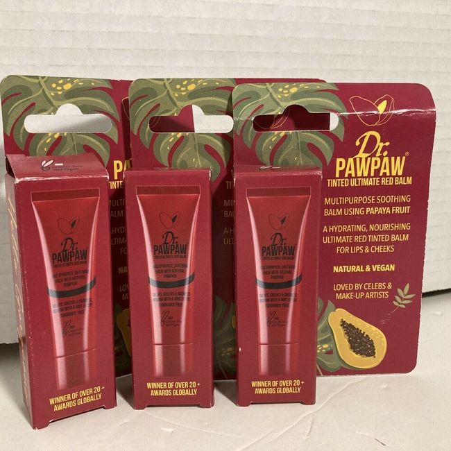 3 NEW Dr. Pawpaw Tinted Ultimate Red Balm Soothing Papaya Lips & Cheeks 05/2023